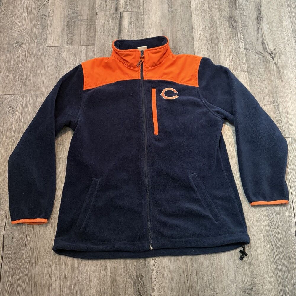 Chicago BEARS Mens Size Large NFL Full Zip Jacket Fleece Sweater Blue Orange